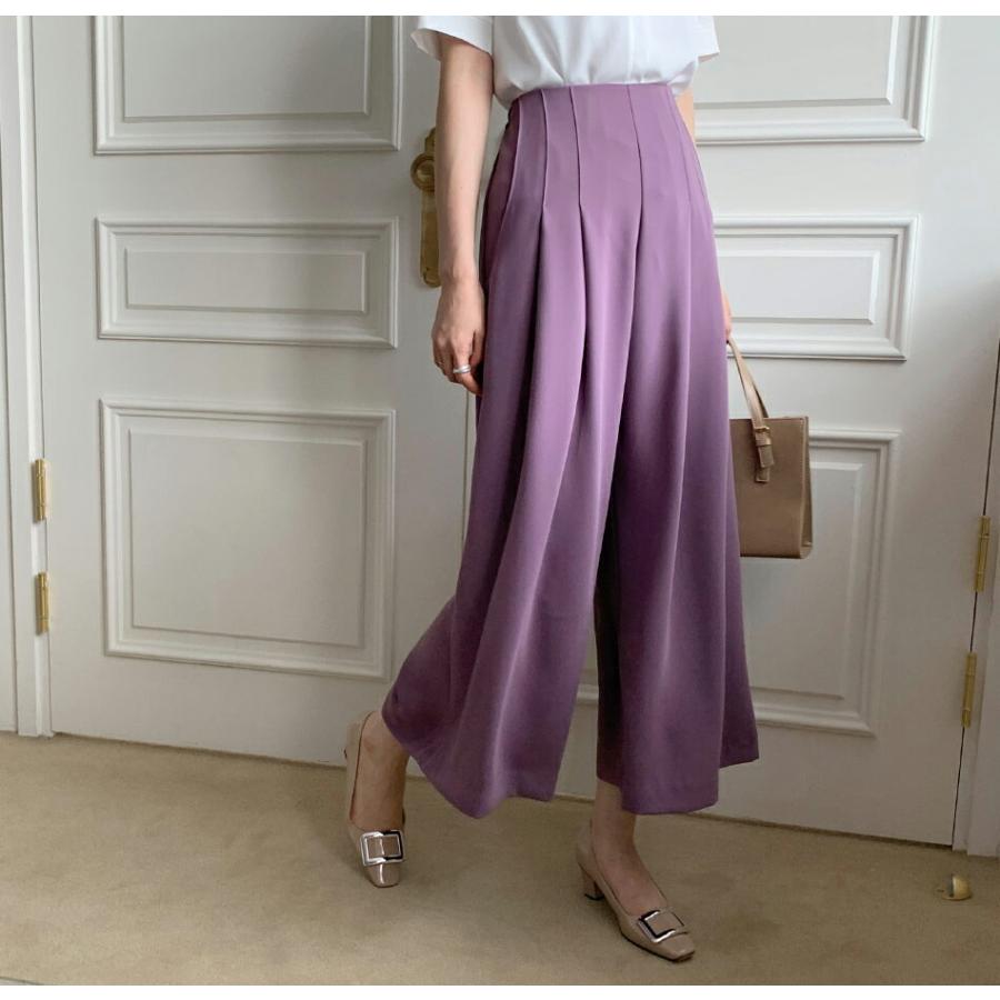 パンツ ロング丈 単色 無地 シンプル パステル 3周年記念イベントが カラーパンツ 体型カバー フェミニン ハイウエスト 揺れ感 春 フレア ゆったり 韓国ファッション 夏