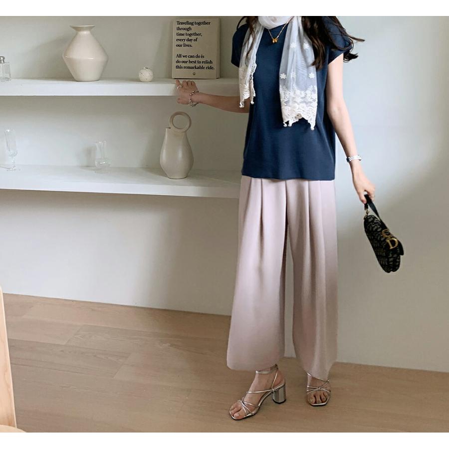 パンツ ロング丈 単色 無地 シンプル パステル 3周年記念イベントが カラーパンツ 体型カバー フェミニン ハイウエスト 揺れ感 春 フレア ゆったり 韓国ファッション 夏