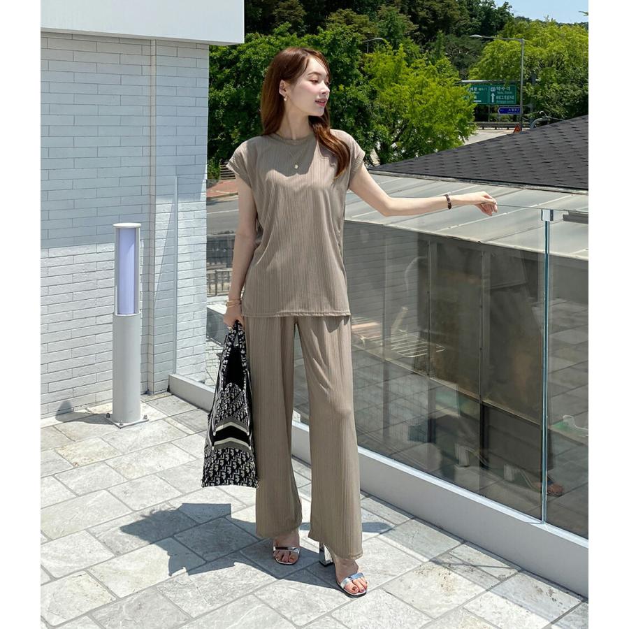 セットアップ セット setup 単色 プリーツ Tシャツ 半袖 フレンチ