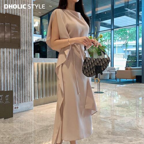 ワンピース 単色 無地 シンプル パステル ラッフル フレイル ノースリーブ スリーブレス ロング丈 ピンク 春 夏 上品 結婚式 お呼ばれ 韓国ファッション Dholic 通販 Yahoo ショッピング