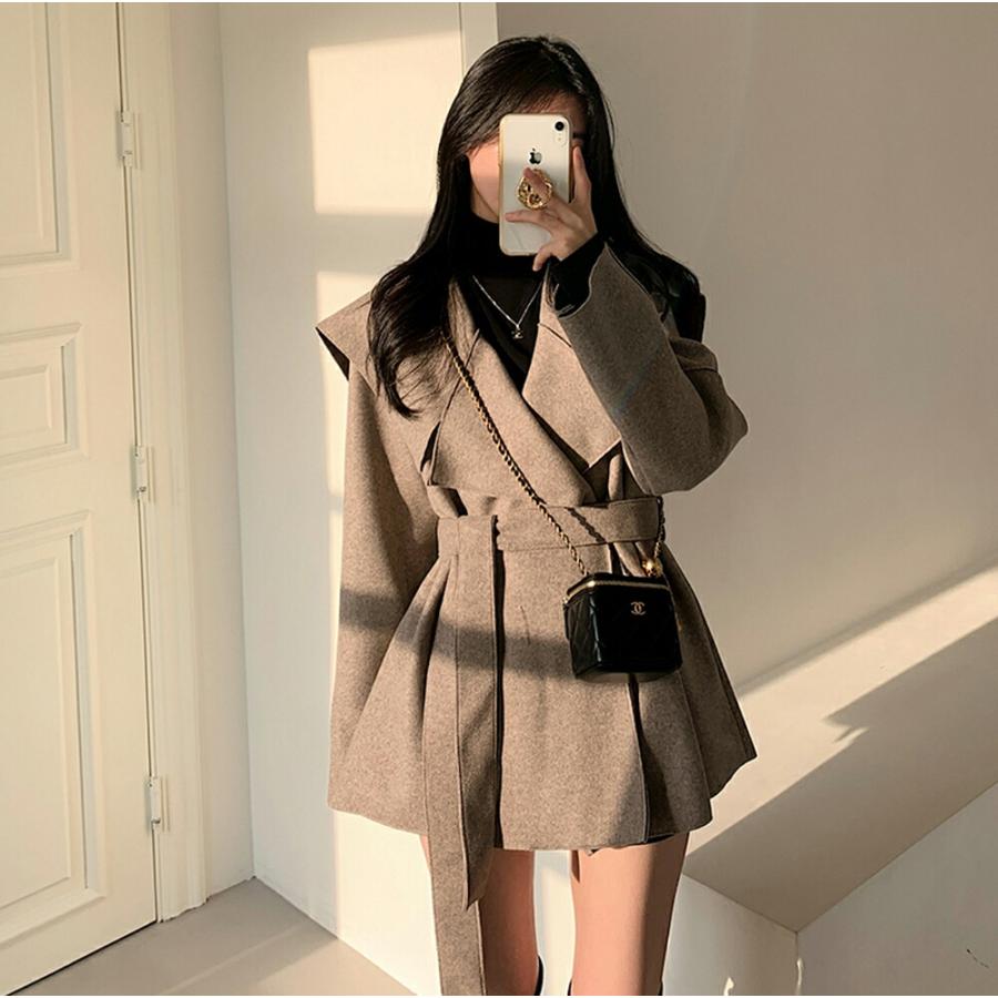 韓国ファッション アウター ジャケット オープンカラー 長袖 ショート