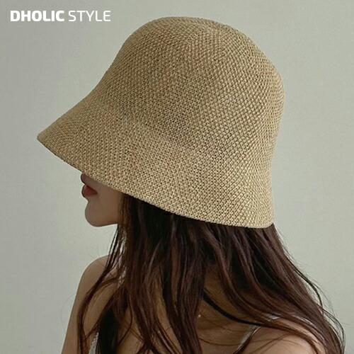 韓国ファッション アクセサリー 帽子 バケットハット ペーパーヤーン 麦わら風 大人 レジャー ナチュラル :1617325:DHOLIC