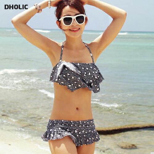 レディース 韓国 ファッション ドット ホルター 水着 体型カバー 胸元カバー お尻 下半身カバー フリル バンドゥ スカート ビキニ レディース Dholic 通販 Paypayモール