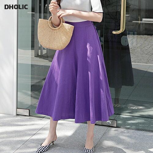 マキシ丈 ロング スカート リネン フレアスカート 無地 シンプル ベーシック 大人 パープル 紫 カーキ 春 ロング丈 Dholic 通販 Paypayモール