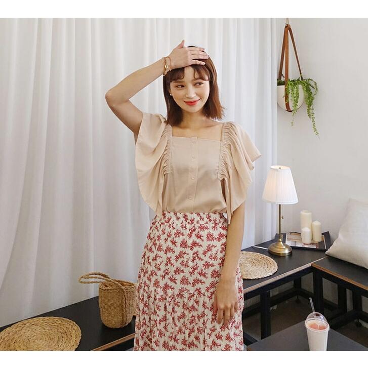 トップス ブラウス ラッフル スクエアネック デコルテ かわいい ガーリー フェミニン フリルスリーブ 春 Dholic 通販 Paypayモール