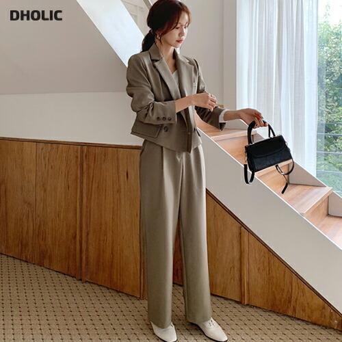 アウター ジャケット ショット丈 ダブル パンツ ズボン ワイドパンツ スラックス ハイウエスト 無地 セットアップ 結婚式 秋 今日の超目玉