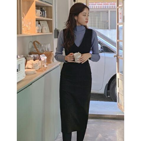 ワンピース ロング ロングワンピース スリム 細身 Vネック スリーブレス ノースリーブ 無地 レイヤード 秋冬 ロング丈 Dholic 通販 Paypayモール