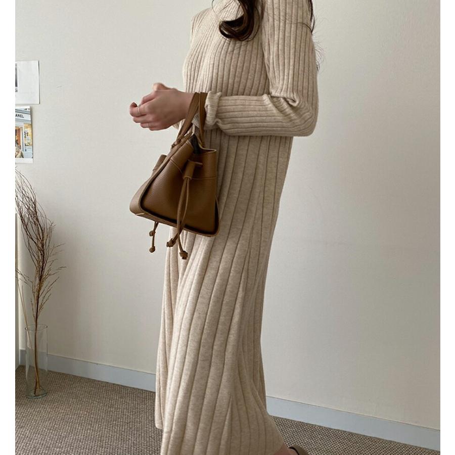 ワンピース ロングワンピース ロング丈 ニットワンピース 長袖 タートルネック 無地 シンプル フェミニン 秋冬 ロング丈 Dholic 通販 Paypayモール