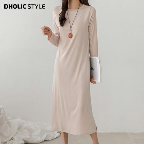 ワンピース ロングワンピース Tシャツ カットソー ラウンドネック 長袖 無地 デイリー カップ付き 部屋着 楽 秋 春 ロング丈 Dholic 通販 Paypayモール