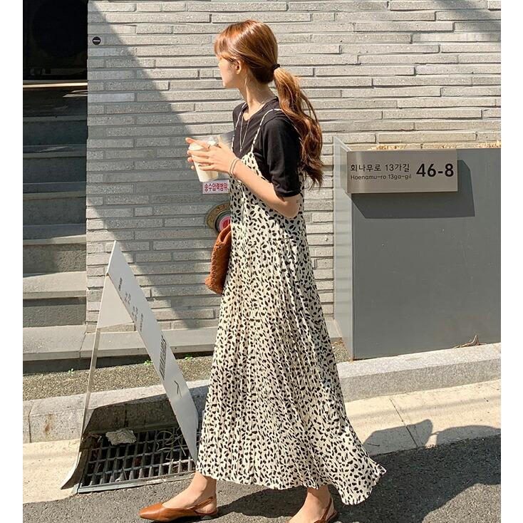 ワンピース ロング丈 スリーブレス キャミソールワンピース レオパード柄 ヒョウ柄 かわいい ガーリー フェミニン 春 ロング丈 Dholic 通販 Paypayモール