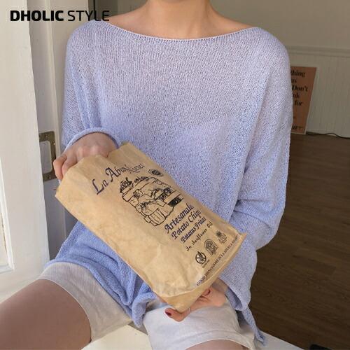 トップス ニット ボートネック 長袖 ロングスリーブ 無地 ゆったり ルーズ オーバーサイズ 透ける 透け感 シースルー 春 夏 ロング丈 Dholic 通販 Paypayモール