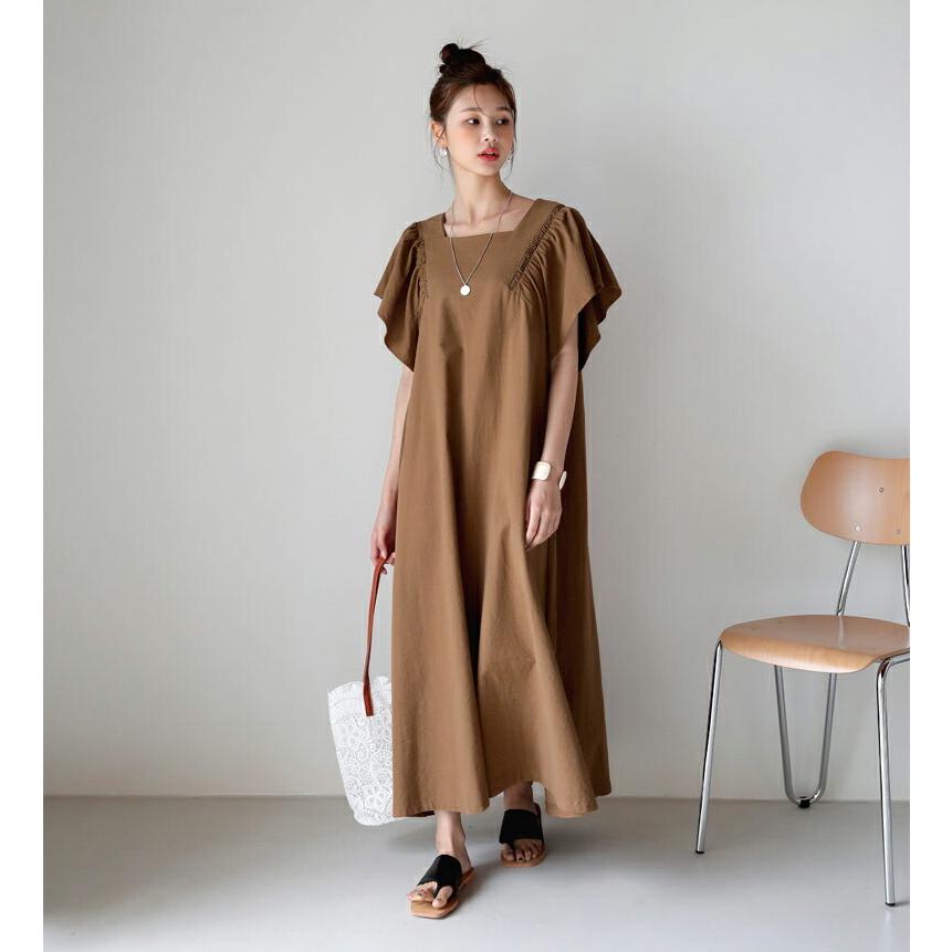 韓国 ファッション ワンピース ロング ロングワンピース 半袖 ショートスリーブ ラッフル フリル 体型カバー 可愛い かわいい 春 夏 Dholic 通販 Paypayモール