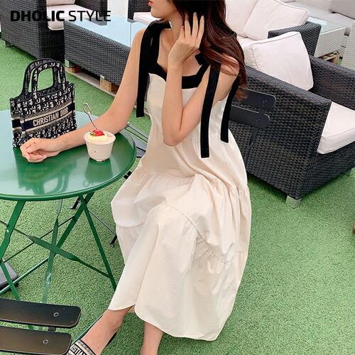 韓国ファッション ワンピース ロング ロングワンピース フレア Aライン ノースリーブ スリーブレス ティアード ゆったり ルーズ 無地 大人 きれいめ 夏 Dholic 通販 Paypayモール