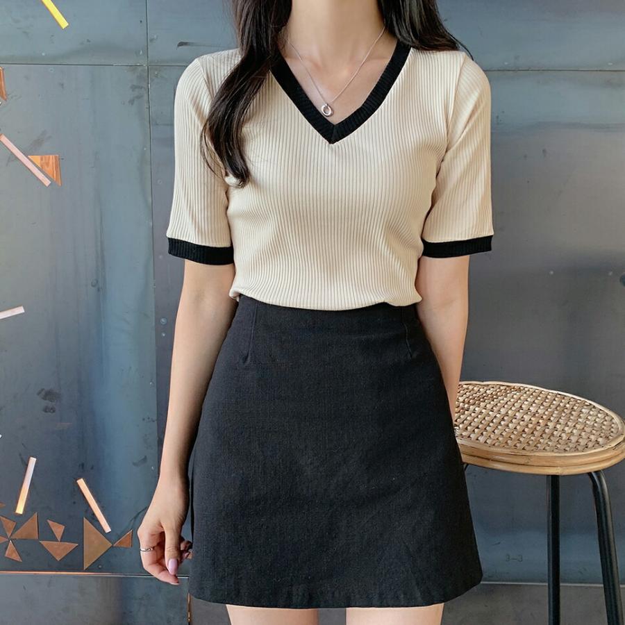 レディース トップス ニット サマーニット Vネック スリム 細身 タイト 半袖 ハーフスリブ リブニット 大人 上品 カジュアル 夏 韓国 ファッション Dholic 通販 Paypayモール