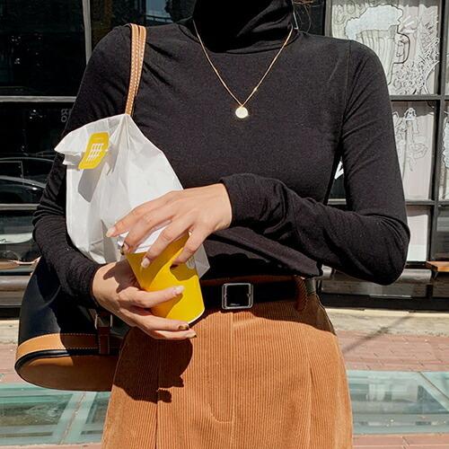 韓国ファッション トップス Tシャツ カットソー ハイネック 長袖 ロングスリーブ スリム 細身 タイト 無地 薄い 薄手 カジュアル 秋 冬 Dholic 通販 Paypayモール