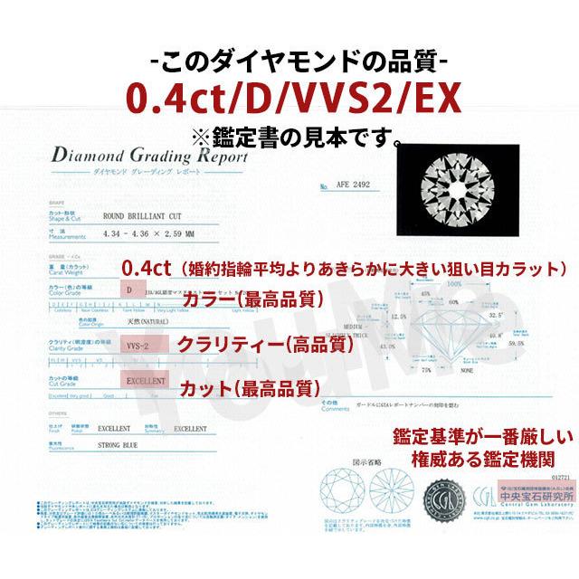 0.4ct 最高品質 Dカラー VVS2 EX ティファニー王道デザイン 婚約指輪