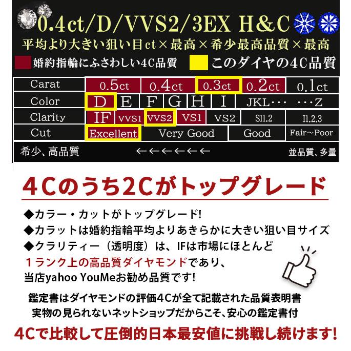 婚約指輪 高品質 0.3ct D-VVS2-3EX H&C 一粒石デザイン 天然