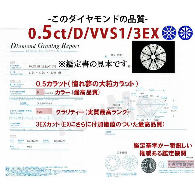 婚約指輪 0.5ct D VVS1 3EX H＆C ティファニー6本爪デザイン 天然