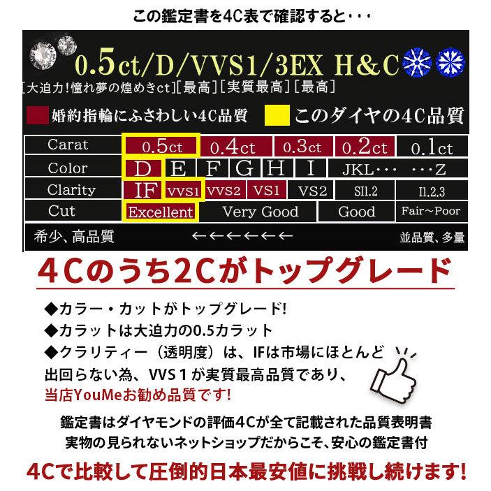 婚約指輪 0.5ct D VVS1 3EX H＆C ティファニー6本爪デザイン 天然