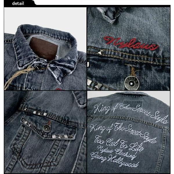 Nylaus jeans 文字ステッチデニムジャケット Gジャン : ディアブロス 