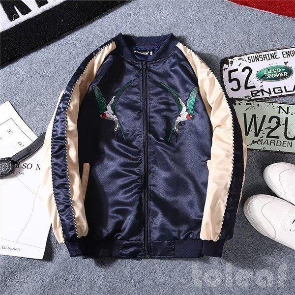 スカジャンメンズブルゾンジャケット刺繍スタジャン立て襟カジュアルジャケットサテン生地和柄鷹龍虎鶴舞妓男女兼用 バーゲンで