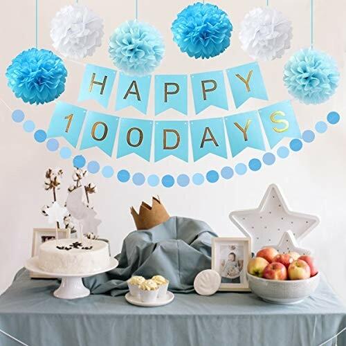 100日お祝い 誕生日 飾り付け 男の子 子供 デコレーション 100daysバルーン セット 待望 ポンポンフラワー パーティー
