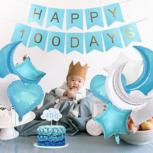 100日お祝い 誕生日 飾り付け 男の子 子供 デコレーション 100daysバルーン セット 待望 ポンポンフラワー パーティー