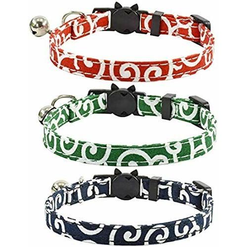 Xqpetlihai 猫首輪 猫用 首輪 子犬 迷子札付き 鈴付き 調整可能 可愛い 軽量