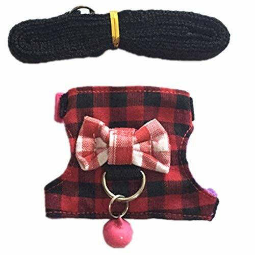 Iholly 小動物用ハーネス リード ウサギ チェック柄 ストライプ柄 お散歩用リード かわいい 蝶結び