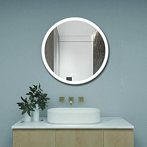 高知インター店 Keonjinn ミラー 丸型led照明付き鏡 化粧鏡 洗面所 ライト付浴室鏡 洗面台 壁掛けタイプ おしゃれ 50x50cm丸型 時間指定不可 Nooitmeergrasmaaien Be