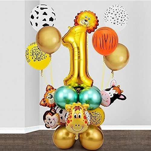 誕生日 数字バルーン 数字1 32インチ ゴールド 動物 送料無料 一部地域を除く バースデー 風船 巨大 デコ セット パーティー