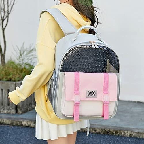 Xdronray ペットキャリーバッグ 犬猫用リュックバッグ 通気性 お出かけ用 旅行 ピンク