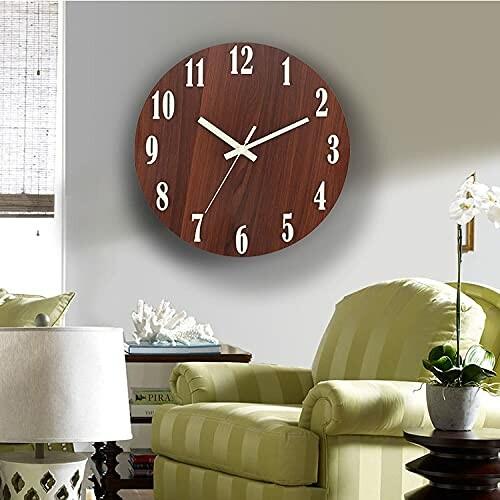 掛け時計 木製壁掛け時計 蓄光 夜光 連続秒針 サイレント ウォールクロック電池式 部屋装飾時計