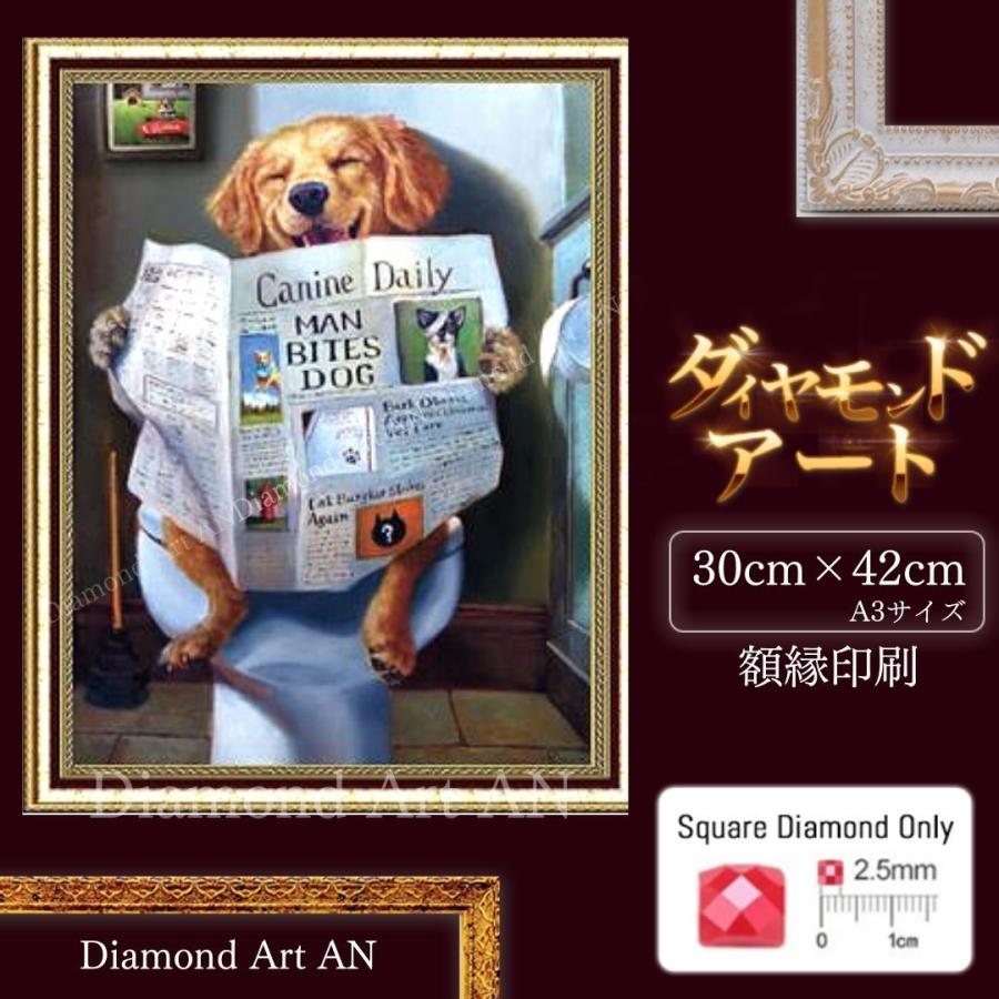 Am 53 ダイヤモンドアート キット 犬 新聞 額縁印刷 A3 リハビリ脳トレ 集中力 知育 ビーズアート
