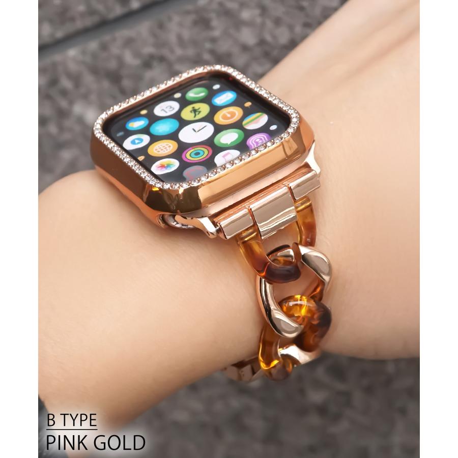 キラキラ　アップルwatchチェーン&ゴールドダイヤカバー本革使用　高級モデル キラキラアップルwatchチェーン&ゴールドダイヤカバー本革使用