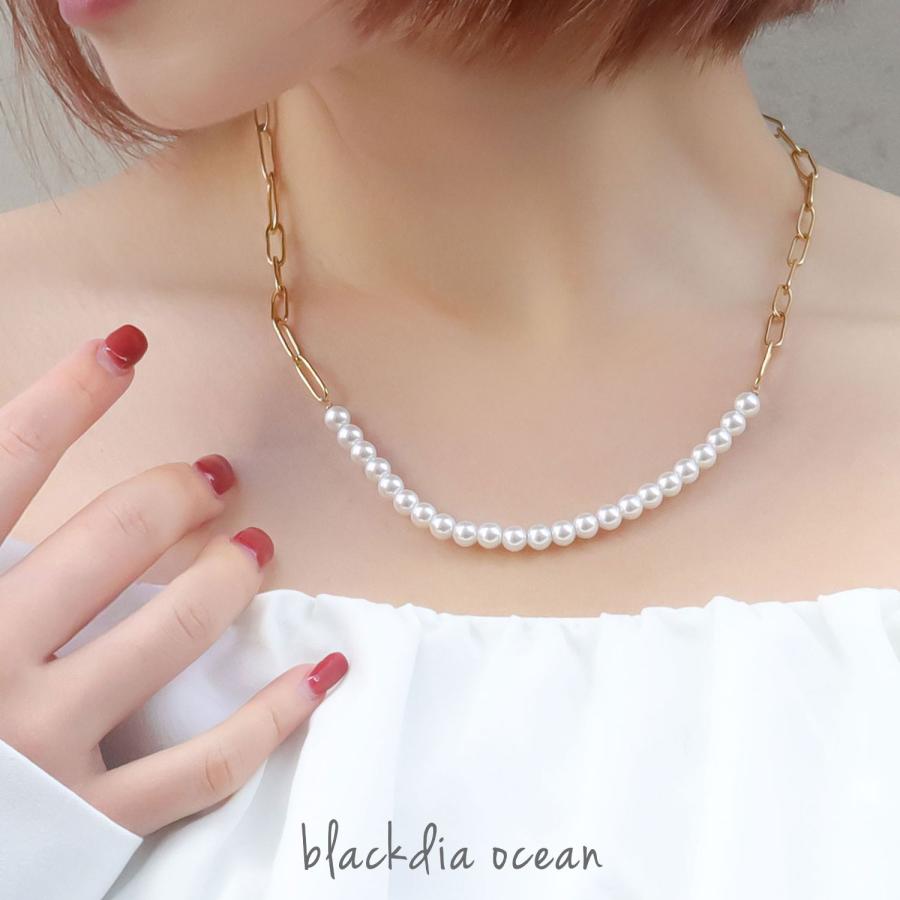 ネックレス パール チェーン シンプル 金属アレルギー ステンレス 細め