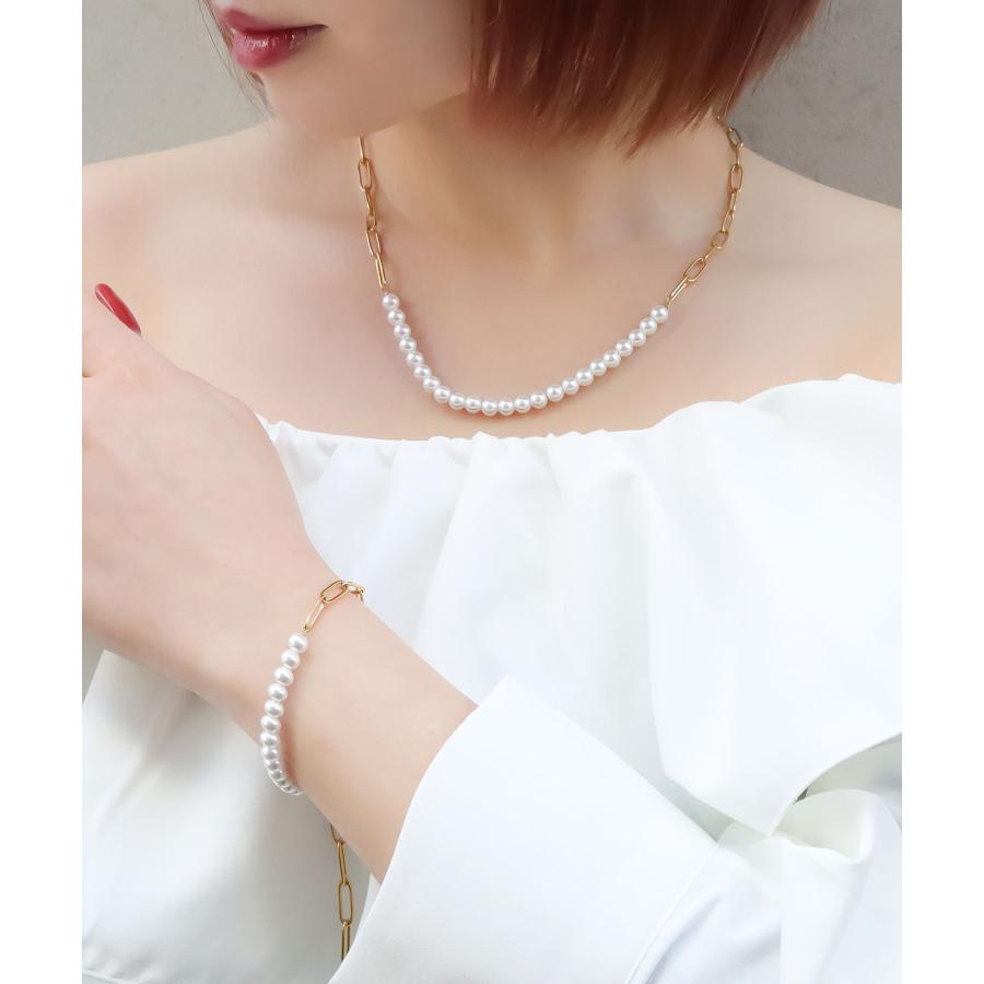 期間限定出品 パールネックレス 約40.5cm ネックレス パール チェーン シンプル 金属アレルギー ステンレス 細め