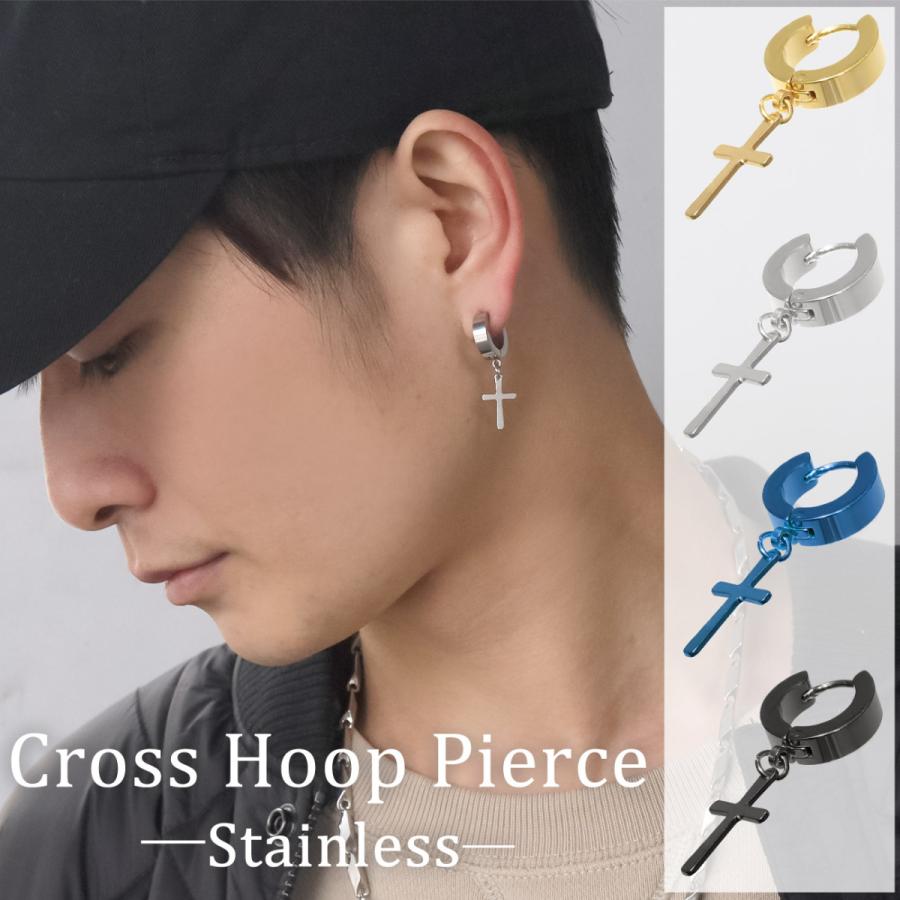 韓国 ファッション シンプル ピアス シルバー 黒十字架 通販