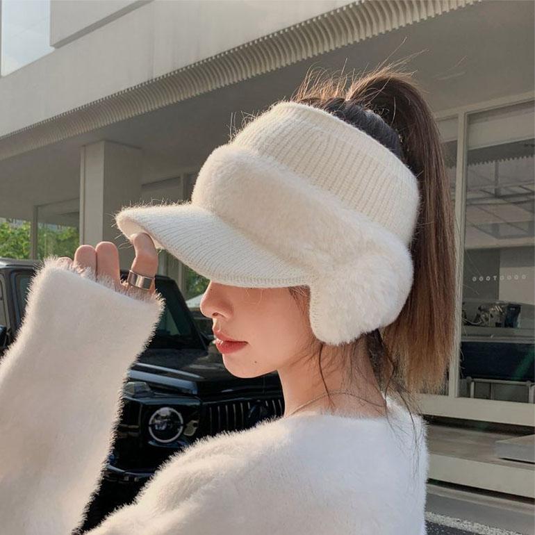 ゴルフ 帽子 秋冬 ニット帽 キャップ 耳当て 裏フリース サンバイザー