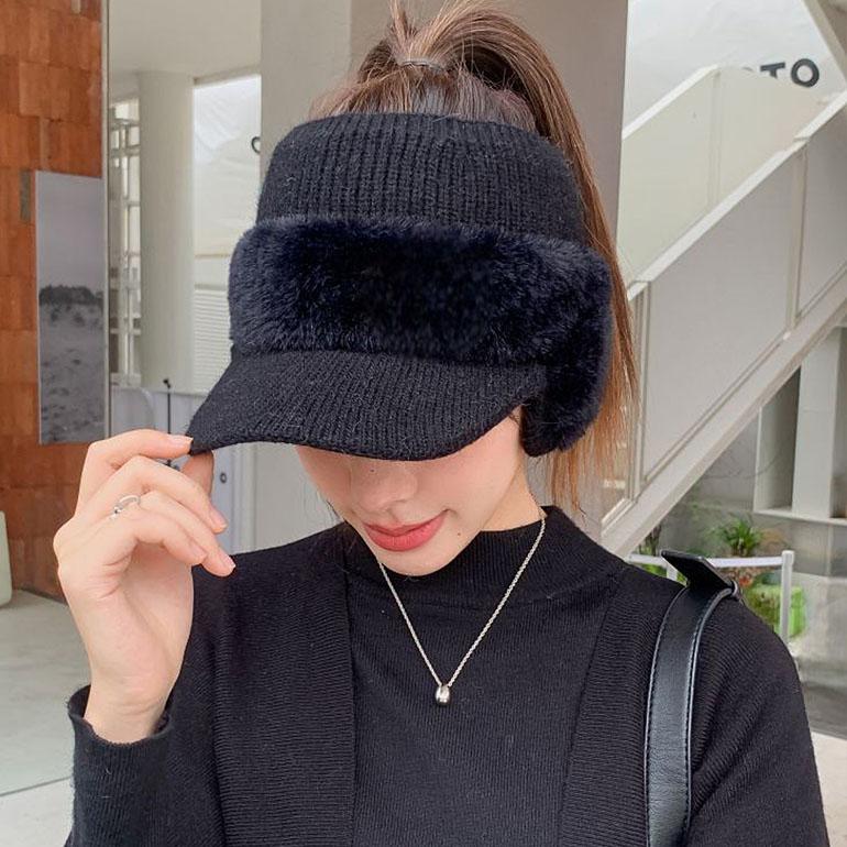 ゴルフ 帽子 秋冬 ニット帽 キャップ 耳当て 裏フリース サンバイザー