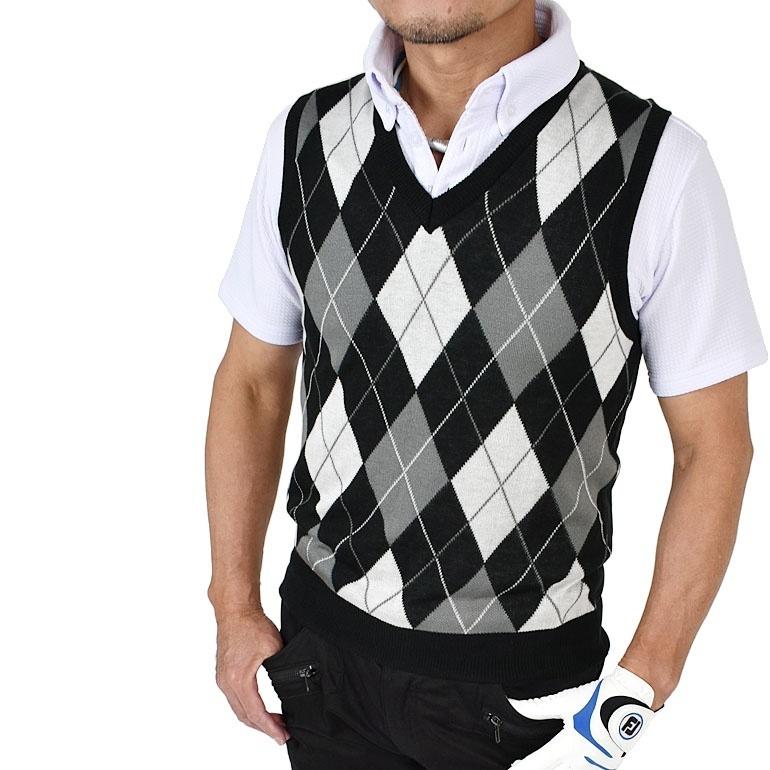 ゴルフ メンズ ゴルフウェア ベスト ニット ストライプ チェック アーガイル 大きいサイズ おしゃれ 春 夏 春夏 サンタリート トップス CGBS909SK 春早割