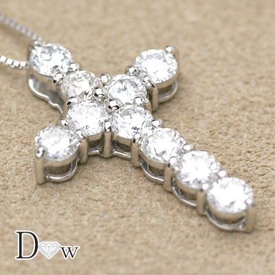 プラチナ900天然ダイヤモンドクロスペンダントネックレス 1.0ct F・G 