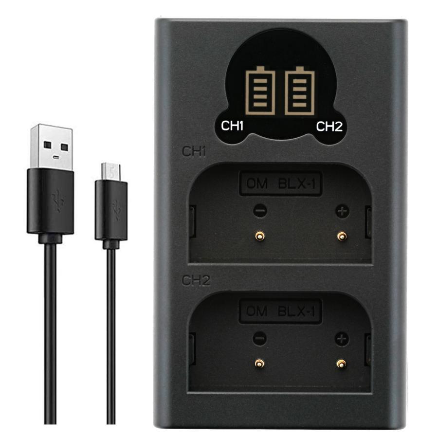 DC オリンパス Olympus BLX-1 対応USB型 デュアルバッテリー