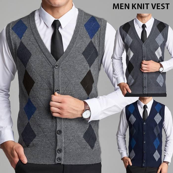 再入荷 メンズニットベストベスト前開きスーツニットvネックビジネスアーガイルチェック通勤就職祝いフォーマルお兄系キレイめ大きいサイズ秋冬あっ Kogler At