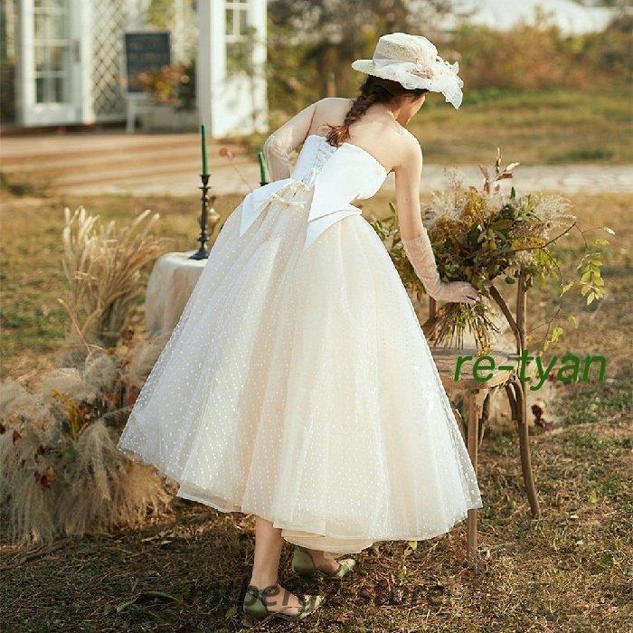 新しい到着 ウェディングドレス ミモレ丈 二次会花嫁ドレス結婚式 ドレス パーティードレスaラインプリンセスおしゃれ個性的可愛い切り替えデザインリゾートウェディング Aライン Www Thinktocode Com