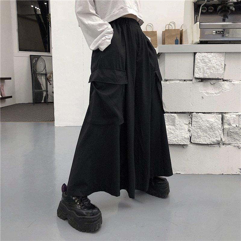 アシンメトリー 袴パンツ ガウチョ ユニセックス ミリタリー系 ブラック XL 通販 袴パンツ ガウチョ アシンメトリー ユニセックス ミリタリー系 ブラック L