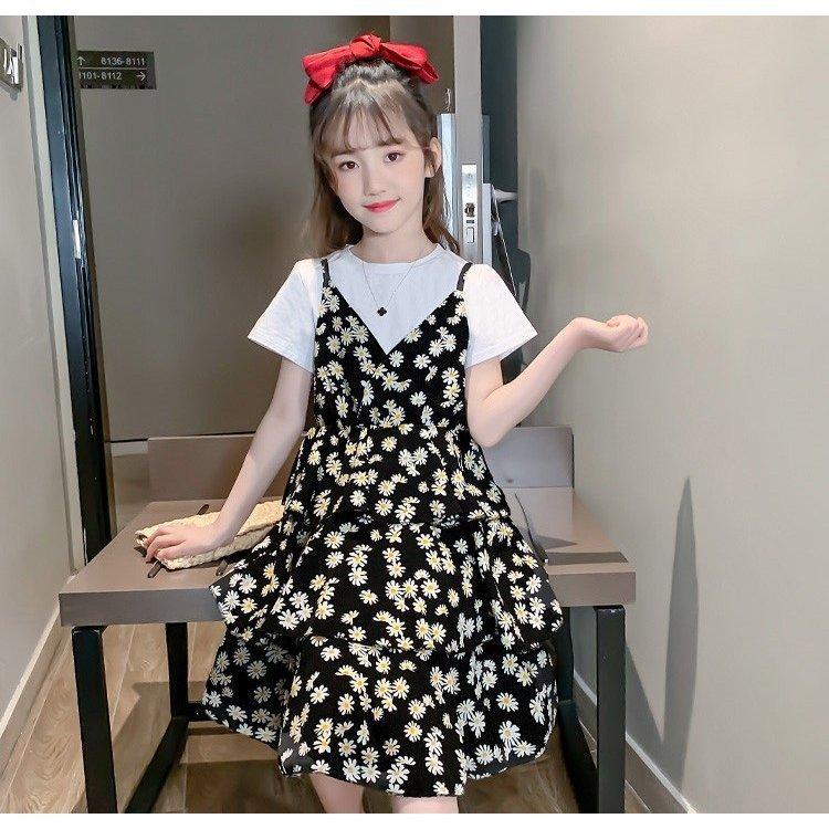 韓国 子供服 子ども服 セットアップ 夏 女の子 ジュニア キッズ 上下セット 半袖 Tシャツ 黒シャツ 白シャツ スカート サロペットスカート 花柄 可愛い おしゃれ Dien Dienストア 通販 Yahoo ショッピング