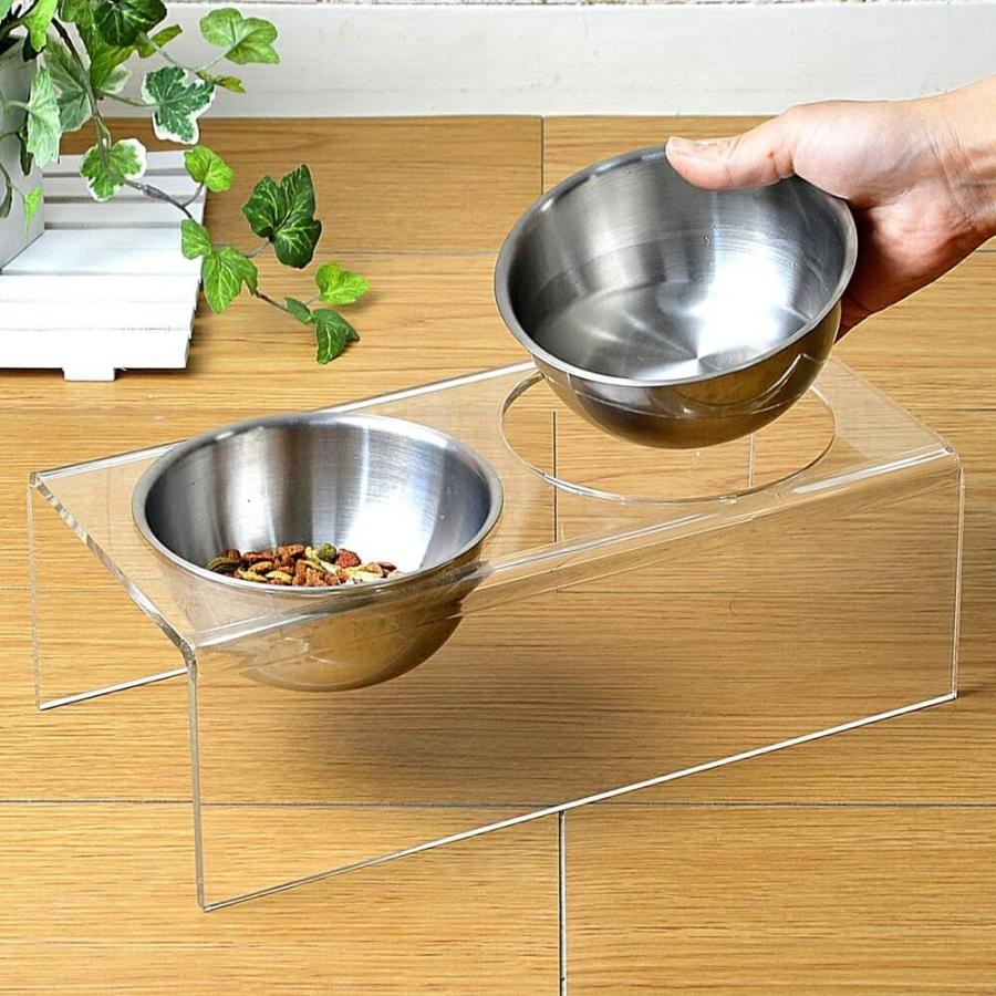 かぐらし インテリアと雑貨フードボールスタンド ダブル エサ入れ ペットボウル フードボウル フードテーブル えさ台 アクリル ペットボール