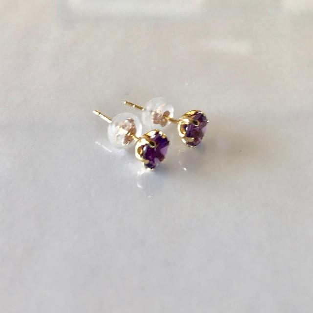 K18ピアス　アメジストピアスK18ピアス アメジスト 2月誕生石　大粒の画像