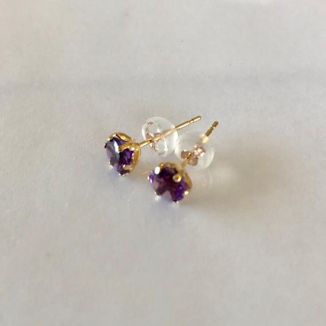 K18ピアス　アメジストピアスK18ピアス アメジスト 2月誕生石　大粒の画像